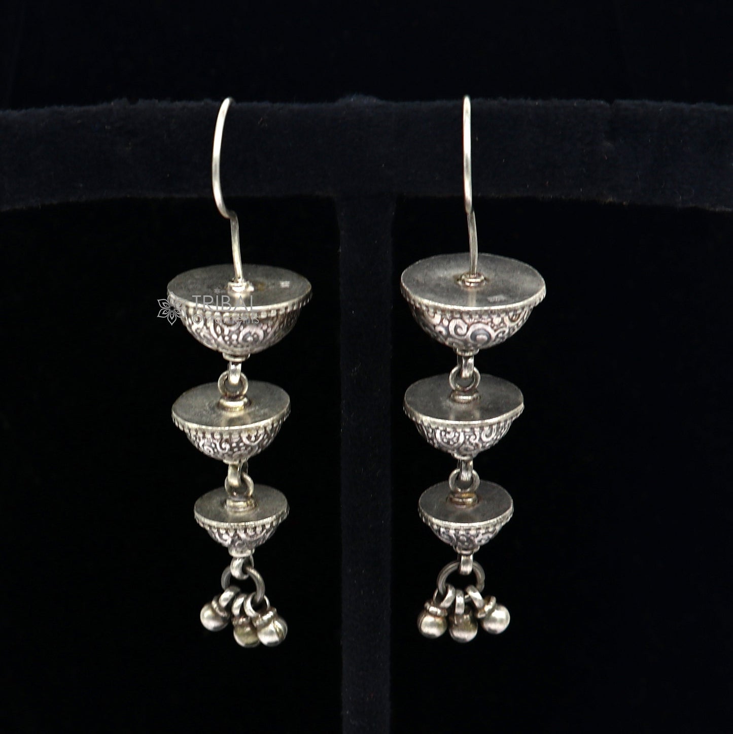 925 sterling silver handmade floral design drop dangle long light weight fancy girl's earring brides jewelry from india S1252 - TRIBAL ORNAMENTS