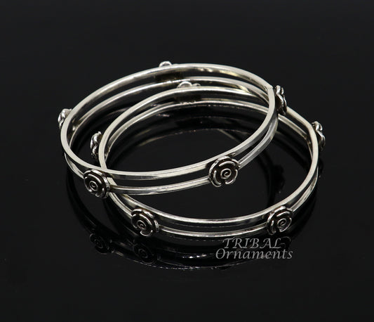 925 sterling silver flower design unique flower style handmade bangle bracelet, best brides collection wedding jewelry from india nba344 - TRIBAL ORNAMENTS