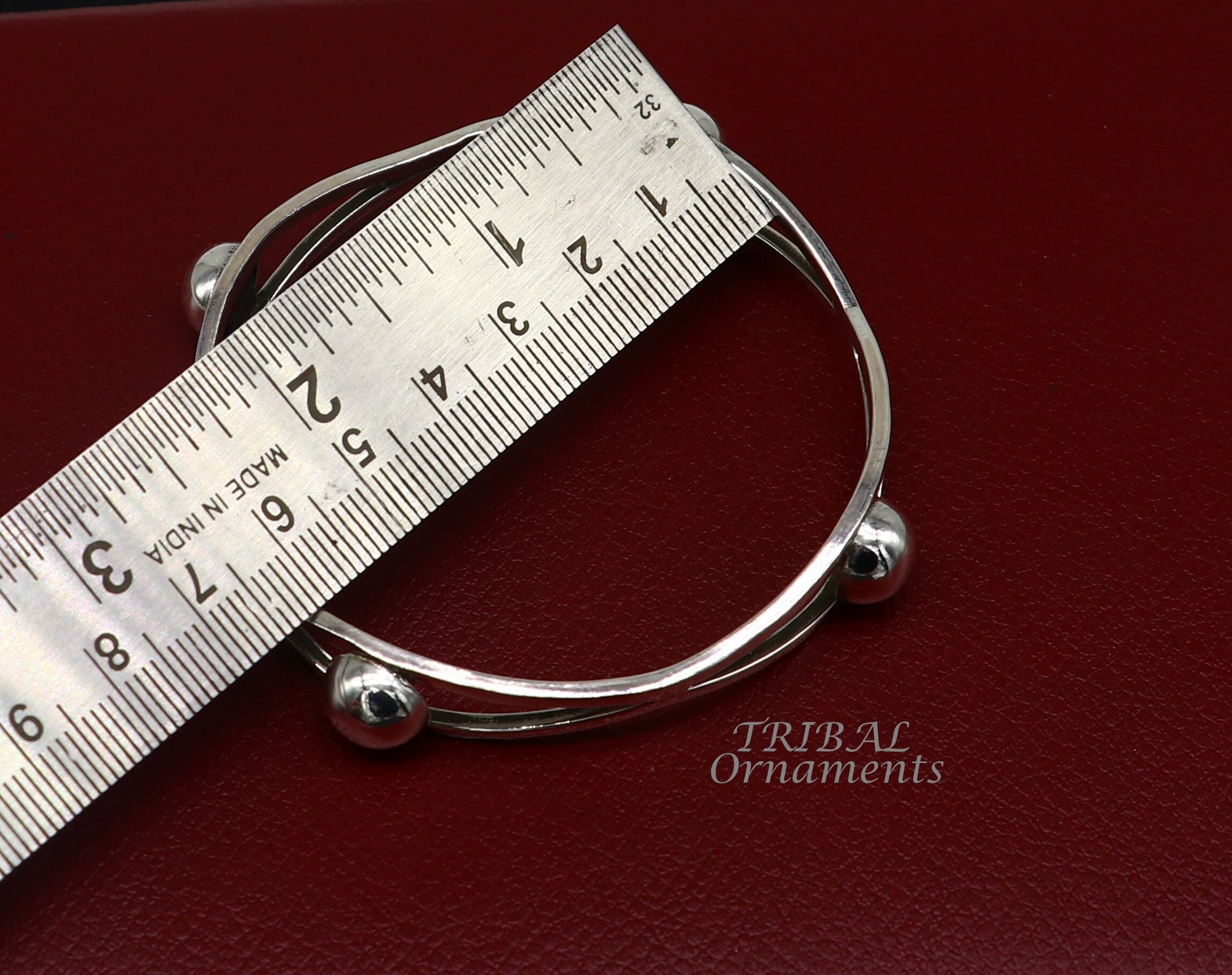 925 sterling silver ball design bangle bracelet from TRIBAL ORNAMENTS, featuring a handmade floral style perfect for wedding jewelry.