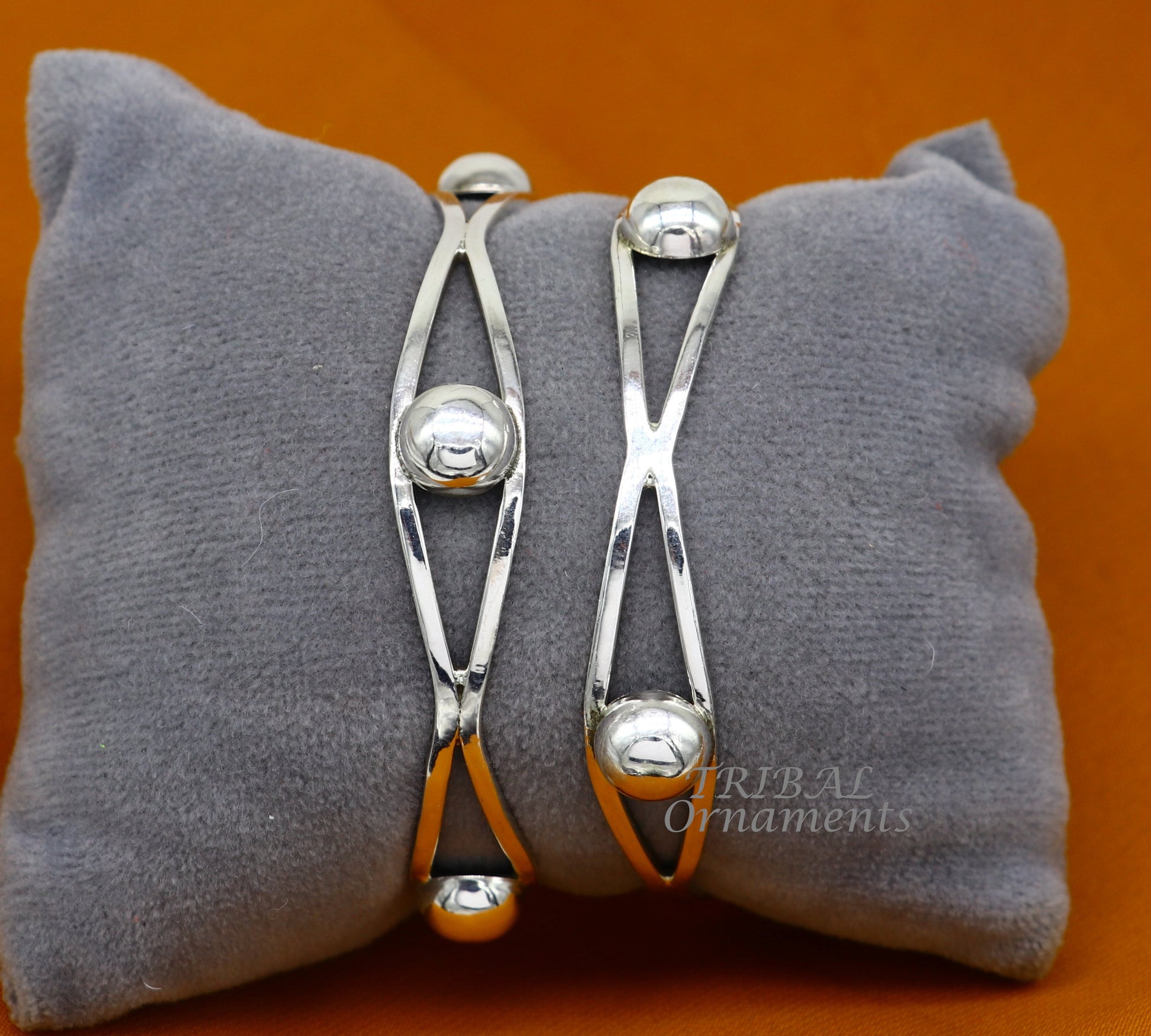 925 sterling silver bangle bracelet with floral ball design from TRIBAL ORNAMENTS, elegant wedding jewelry for brides.