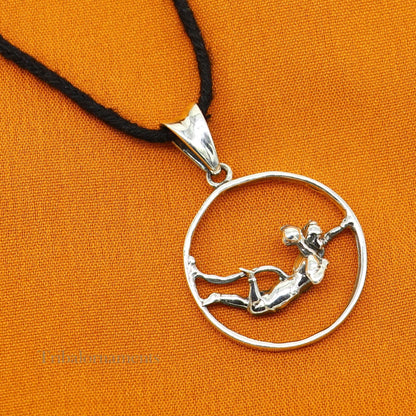 925 sterling silver Lord Hanuman pendant featuring a flying Hindu god design, unisex jewelry by Tribal Ornaments.