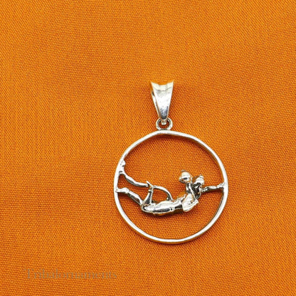 925 sterling silver Lord Hanuman pendant featuring flying Hindu god design, unisex jewelry by TRIBAL ORNAMENTS.