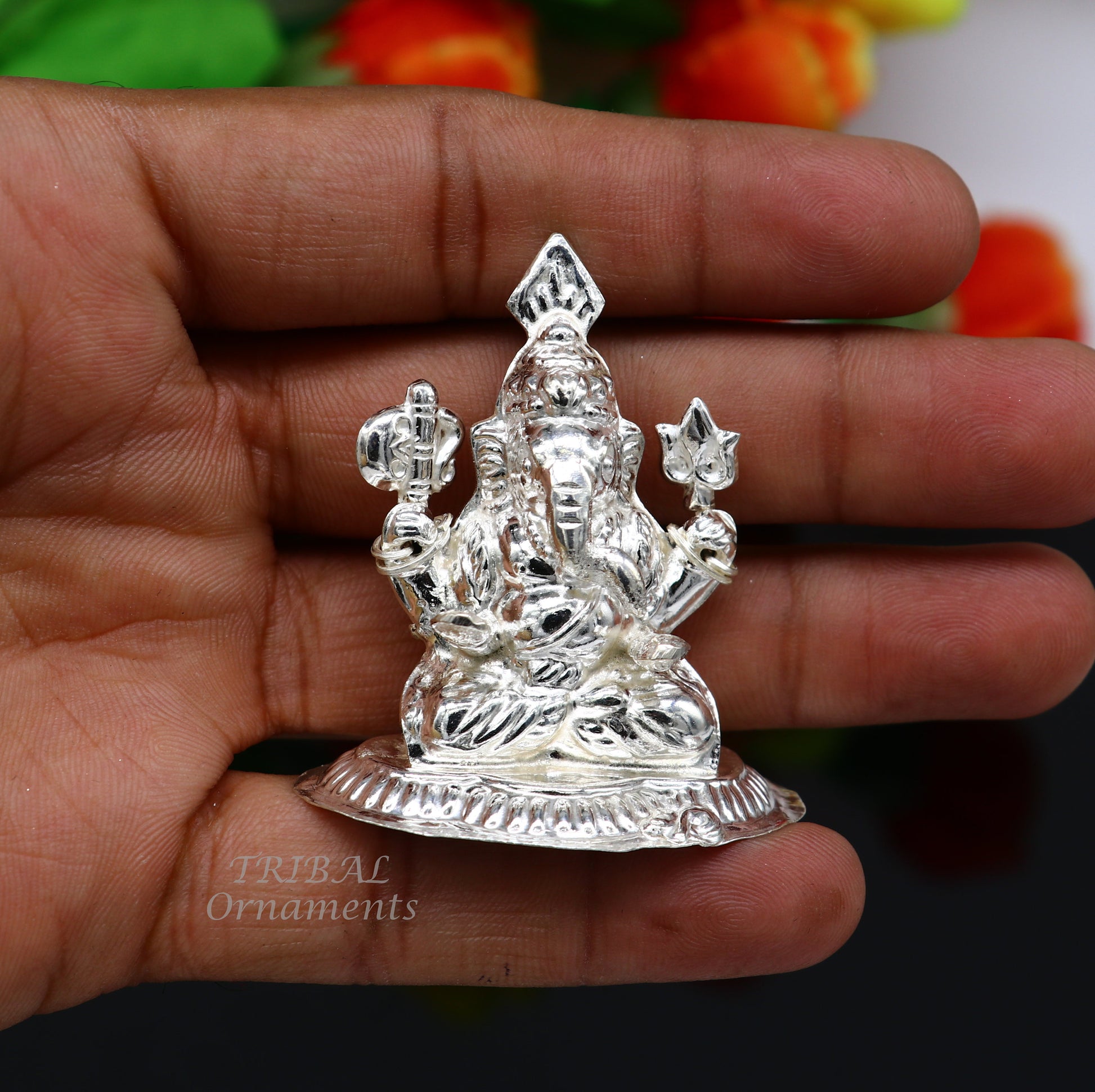 Sterling silver Lord Ganesh Idol, Pooja Articles, Hindu Silver Ganesha Idols handcrafted Lord Ganesh statue sculpture amazing gifting art552 - TRIBAL ORNAMENTS