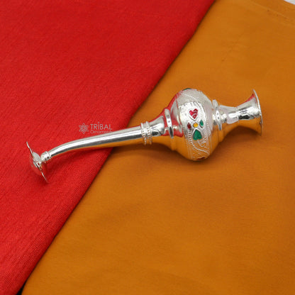 925 sterling silver Gangajal spray bottle, traditional silver perfume bottle with royal style design for puja and gifting by TRIBAL ORNAMENTS