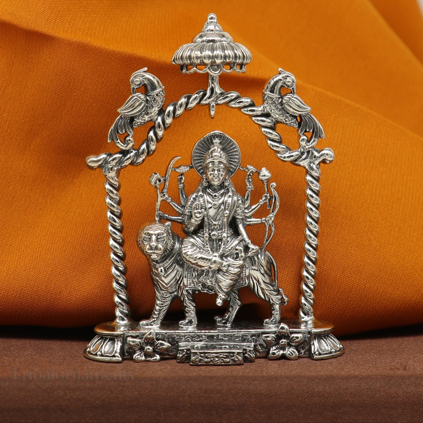 925 Sterling silver Goddess Amba/Bhawani, Durga, Santoshi maa, Pooja Articles, handcrafted statue sculpture amazing puja article art176 - TRIBAL ORNAMENTS