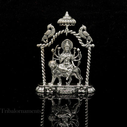 925 Sterling silver Goddess Amba/Bhawani, Durga, Santoshi maa, Pooja Articles, handcrafted statue sculpture amazing puja article art176 - TRIBAL ORNAMENTS