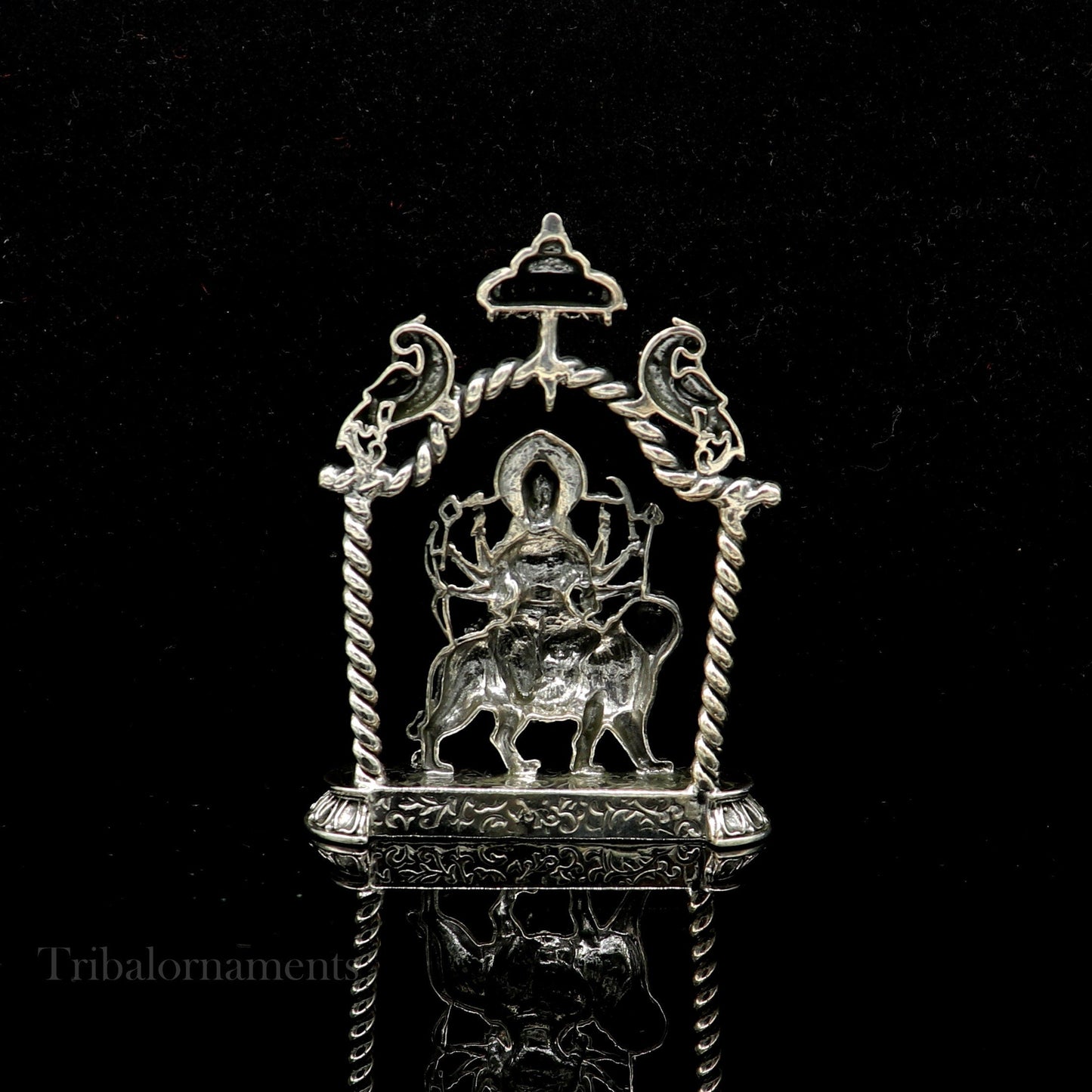 925 Sterling silver Goddess Amba/Bhawani, Durga, Santoshi maa, Pooja Articles, handcrafted statue sculpture amazing puja article art176 - TRIBAL ORNAMENTS