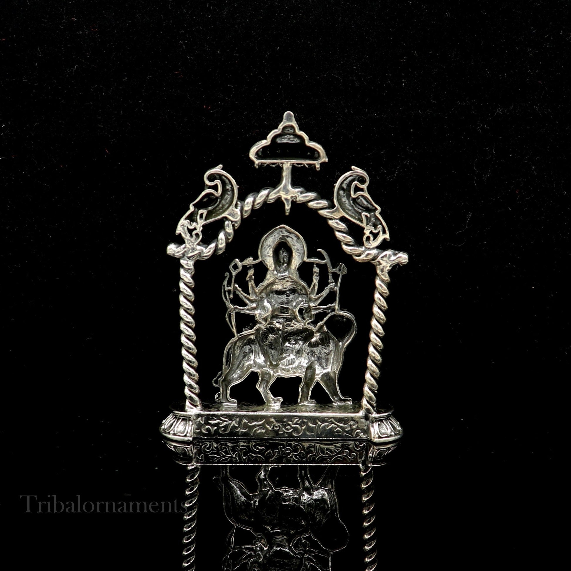 925 Sterling silver Goddess Amba/Bhawani, Durga, Santoshi maa, Pooja Articles, handcrafted statue sculpture amazing puja article art176 - TRIBAL ORNAMENTS