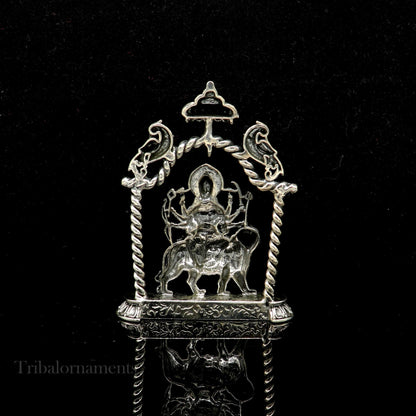 925 Sterling silver Goddess Amba/Bhawani, Durga, Santoshi maa, Pooja Articles, handcrafted statue sculpture amazing puja article art176 - TRIBAL ORNAMENTS