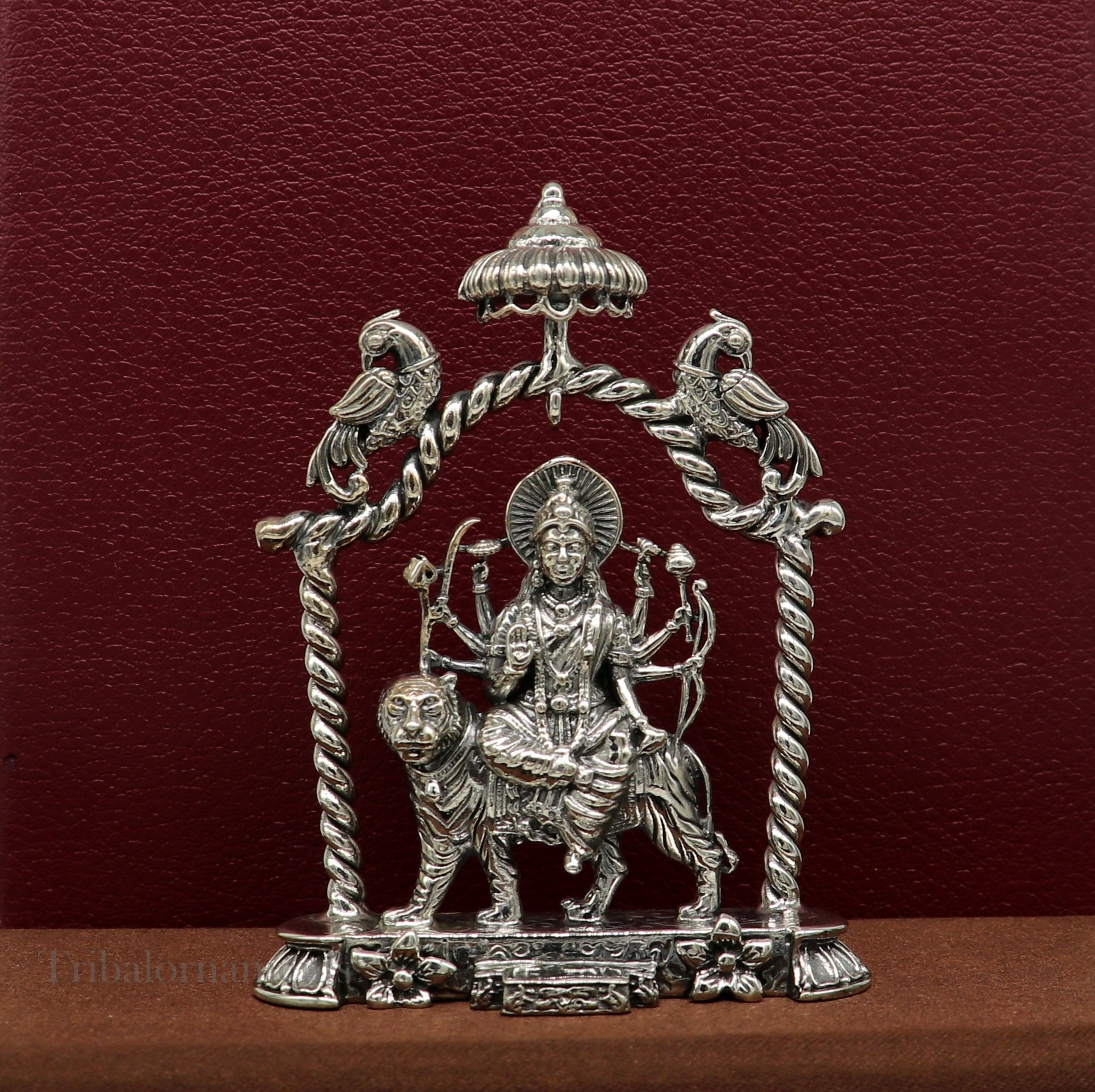925 Sterling silver Goddess Amba/Bhawani, Durga, Santoshi maa, Pooja Articles, handcrafted statue sculpture amazing puja article art176 - TRIBAL ORNAMENTS