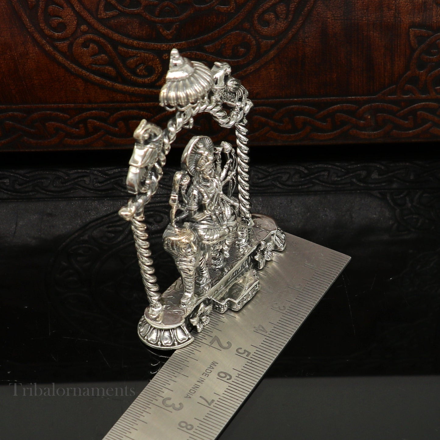 925 Sterling silver Goddess Amba/Bhawani, Durga, Santoshi maa, Pooja Articles, handcrafted statue sculpture amazing puja article art176 - TRIBAL ORNAMENTS