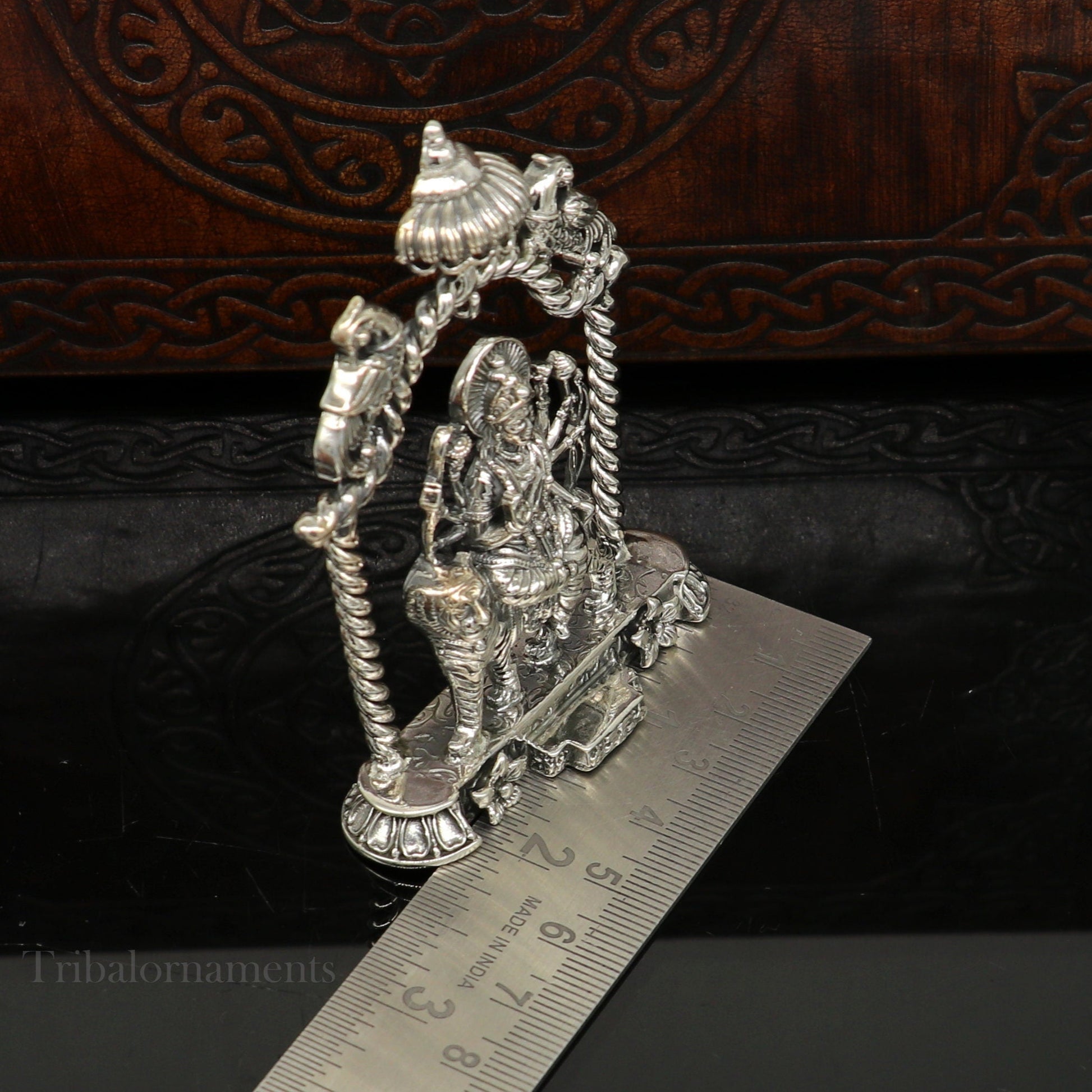 925 Sterling silver Goddess Amba/Bhawani, Durga, Santoshi maa, Pooja Articles, handcrafted statue sculpture amazing puja article art176 - TRIBAL ORNAMENTS