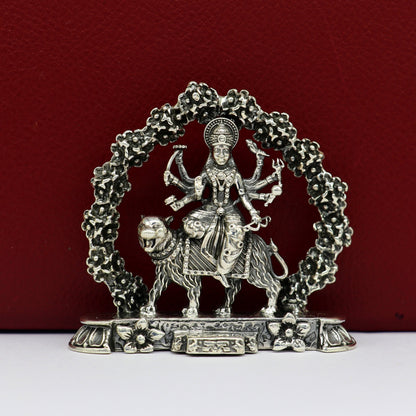 Handcrafted 925 Sterling silver Goddess Bhawani Maa idol, Indian silver Mataji sculpture for pooja and spiritual gifting.