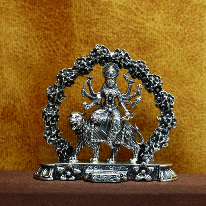 Handcrafted 925 Sterling silver Goddess Bhawani Maa idol sculpture, Indian silver Pooja article, spiritual gift by TRIBAL ORNAMENTS.