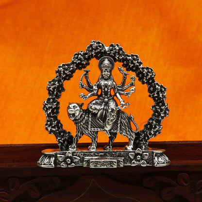 Handcrafted 925 Sterling silver Goddess Bhawani Maa idol, Indian silver Mataji sculpture, perfect for pooja and gifting.