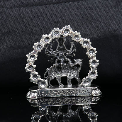 Handcrafted 925 sterling silver Goddess Bhawani Maa idol, Indian silver Mataji sculpture for pooja and spiritual gifting.