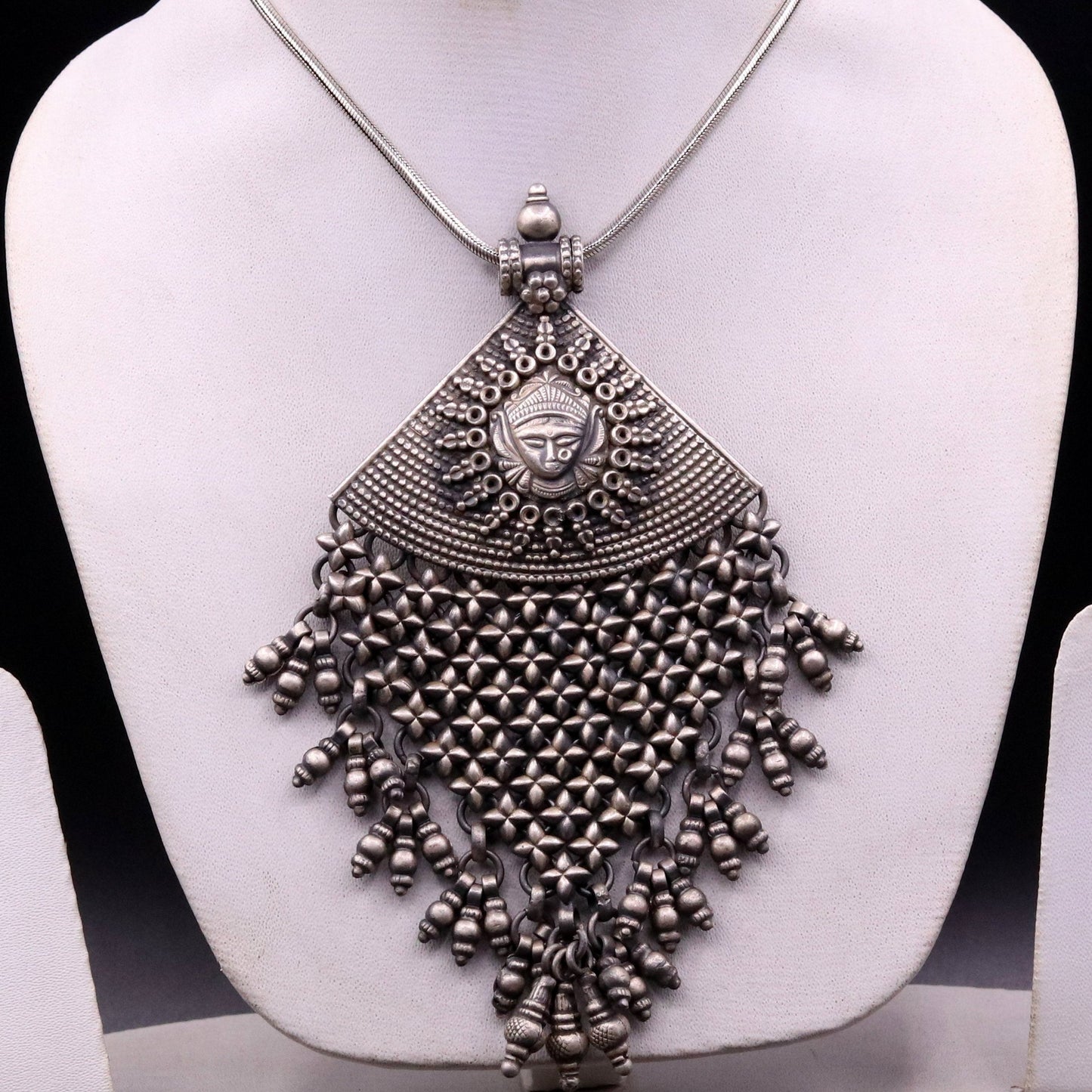 925 sterling silver Goddess Bhawani pendant, oxidized custom made gifting pendant necklace tribal ethnic temple charm jewelry nsp334 - TRIBAL ORNAMENTS