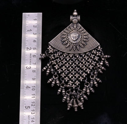 925 sterling silver Goddess Bhawani pendant, oxidized custom made gifting pendant necklace tribal ethnic temple charm jewelry nsp334 - TRIBAL ORNAMENTS