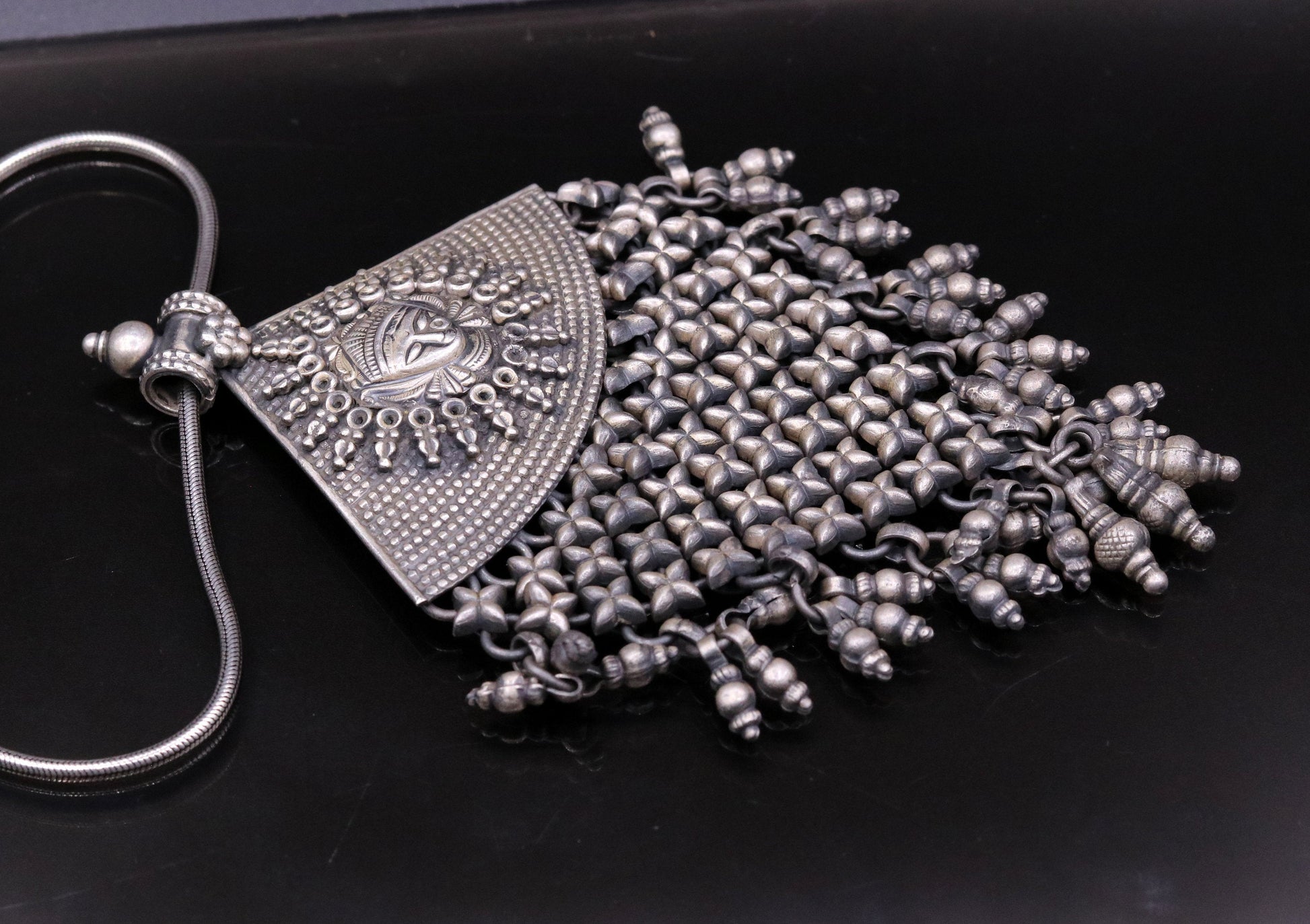 925 sterling silver Goddess Bhawani pendant, oxidized custom made gifting pendant necklace tribal ethnic temple charm jewelry nsp334 - TRIBAL ORNAMENTS