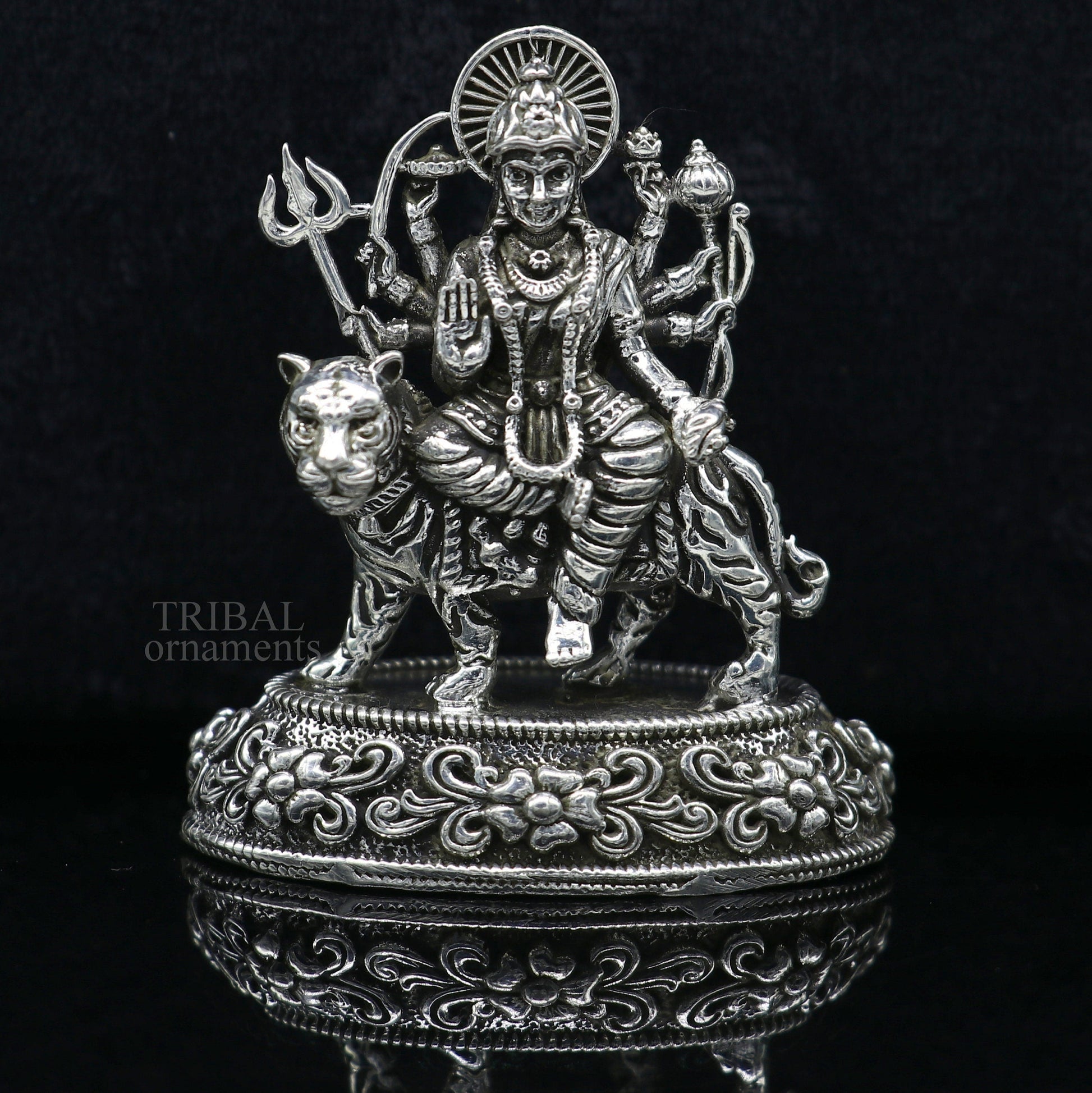 925 Sterling silver Goddess durga/bhawani maa, Pooja Articles, Silver Idols, handcrafted decorative statue sculpture amazing gifting Art488 - TRIBAL ORNAMENTS