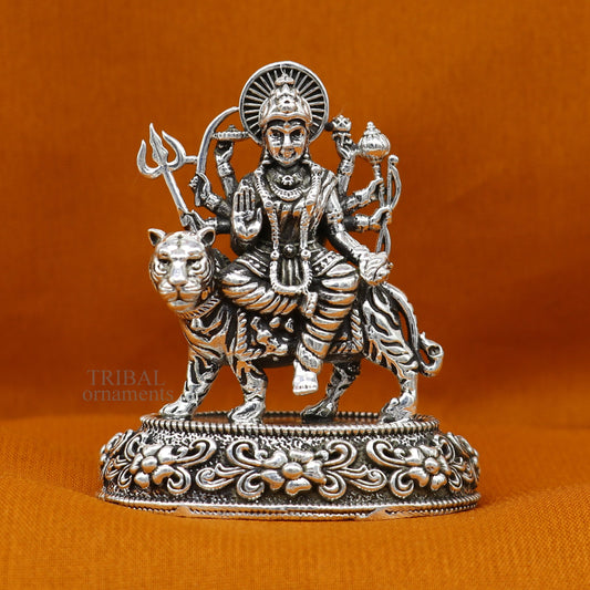 925 Sterling silver Goddess durga/bhawani maa, Pooja Articles, Silver Idols, handcrafted decorative statue sculpture amazing gifting Art488 - TRIBAL ORNAMENTS