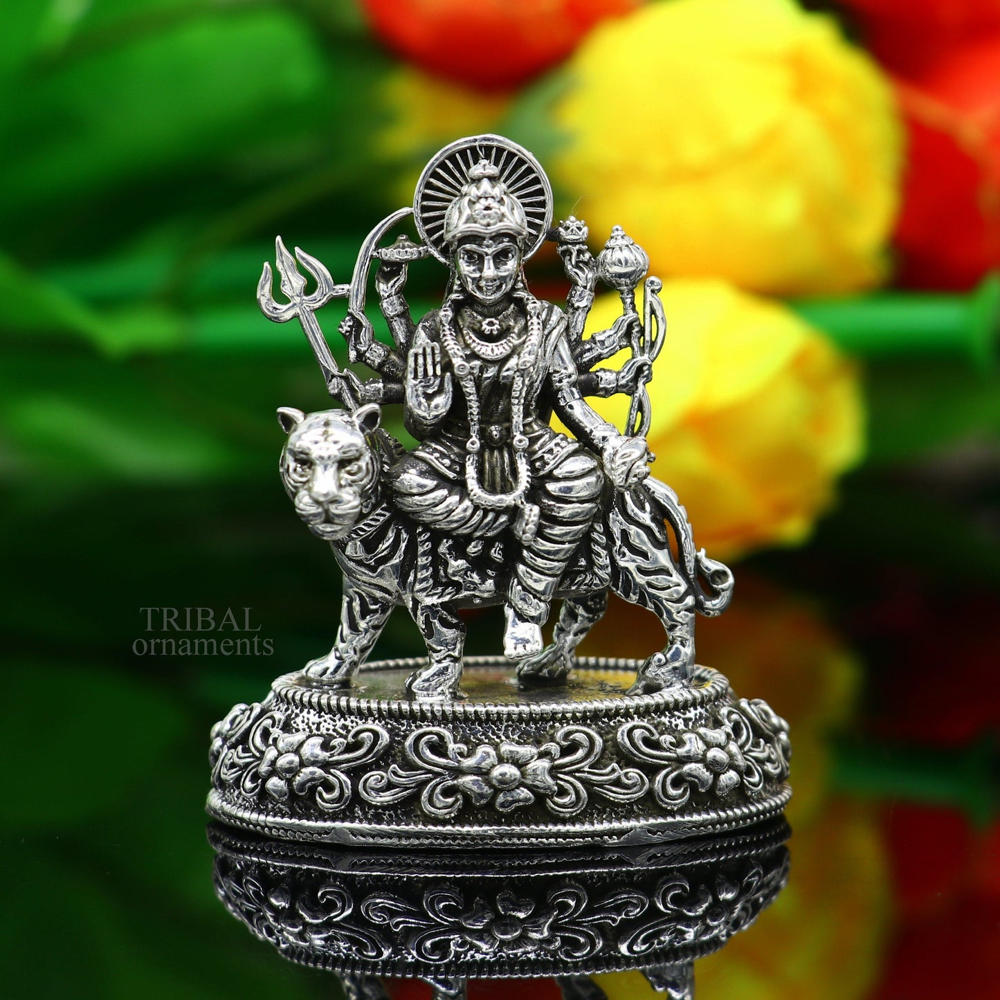 925 Sterling silver Goddess durga/bhawani maa, Pooja Articles, Silver Idols, handcrafted decorative statue sculpture amazing gifting Art488 - TRIBAL ORNAMENTS