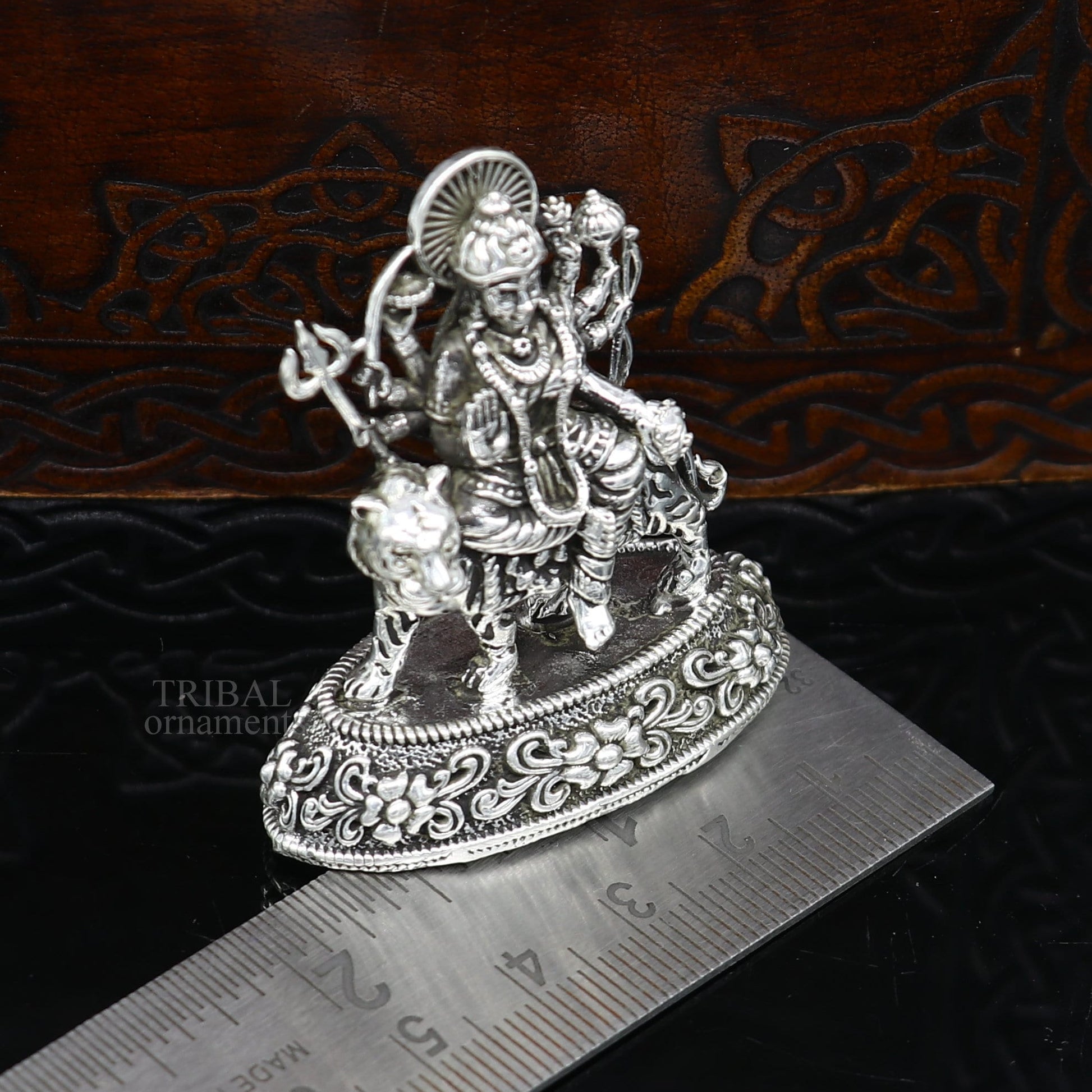 925 Sterling silver Goddess durga/bhawani maa, Pooja Articles, Silver Idols, handcrafted decorative statue sculpture amazing gifting Art488 - TRIBAL ORNAMENTS