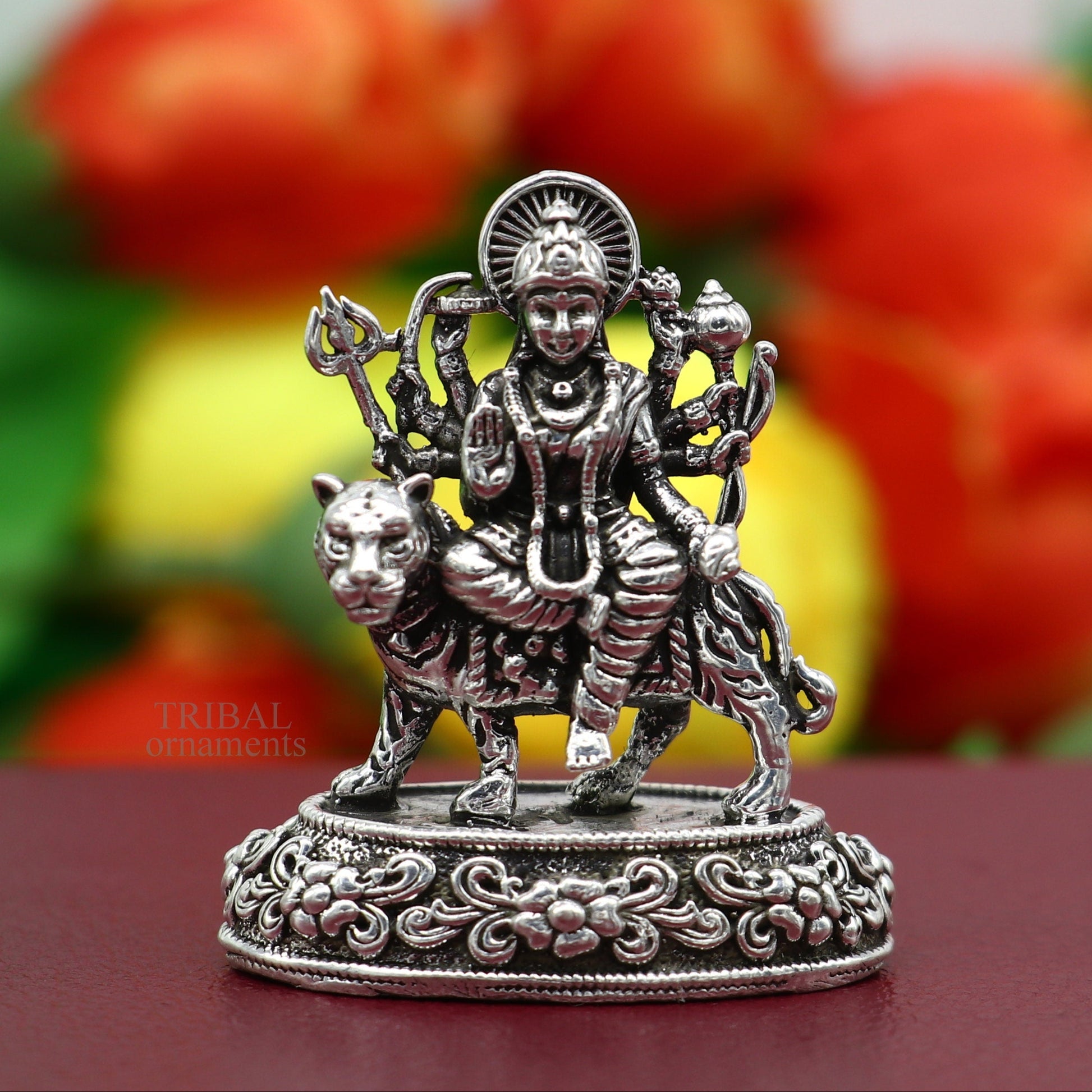 925 Sterling silver Goddess durga/bhawani maa, Pooja Articles statue, handcrafted decorative statue sculpture amazing gifting Art489 - TRIBAL ORNAMENTS