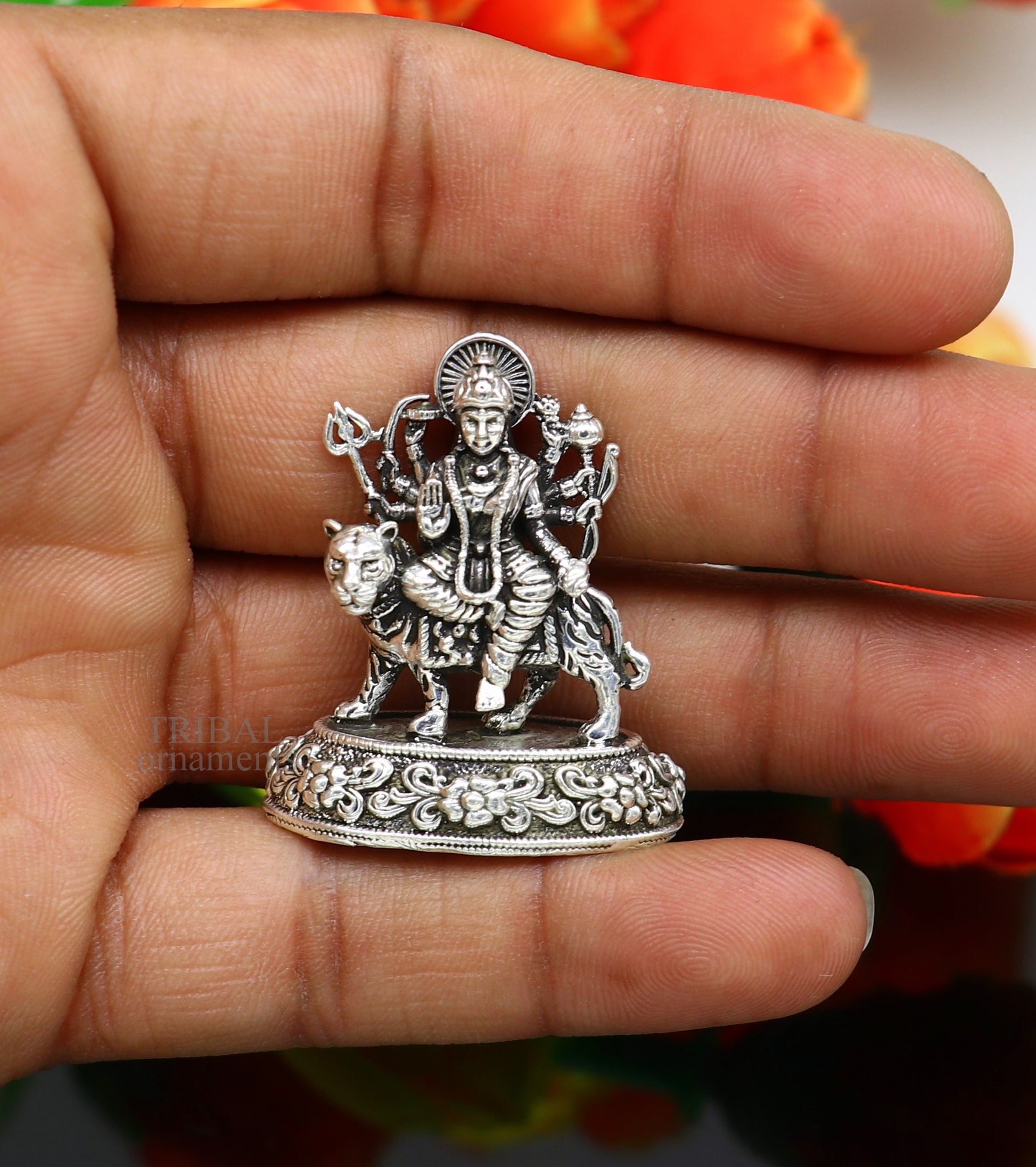 925 Sterling silver Goddess durga/bhawani maa, Pooja Articles statue, handcrafted decorative statue sculpture amazing gifting Art489 - TRIBAL ORNAMENTS