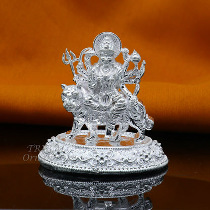 925 Sterling silver Goddess Durga Vaishno Devi Maa statue figurine for home temple puja, detailed silver sculpture, ideal for gifting