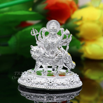 925 Sterling silver Goddess Durga Vaishno Devi Maa statue figurine for home temple puja, crafted by TRIBAL ORNAMENTS.