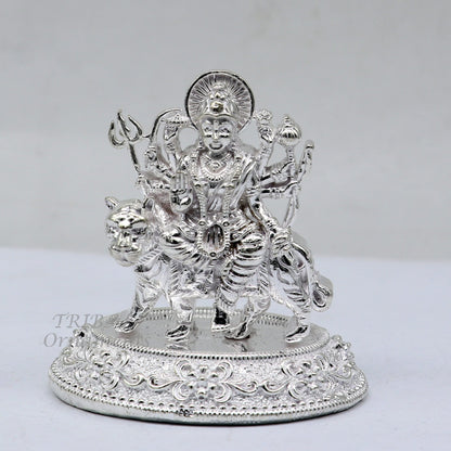 925 Sterling silver Goddess Durga Vaishno Devi Maa Pooja statue figurine for home temple, detailed religious sculpture by Tribal Ornaments