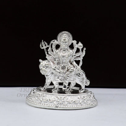 925 Sterling silver Goddess Durga Vaishno Devi Maa figurine for home temple puja, detailed sculpture, ideal for gifting.