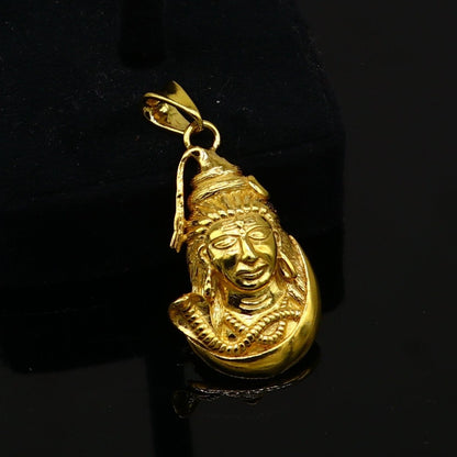925 sterling silver gold polished Lord Shiva pendant, unisex Hindu jewelry, detailed divine Hindu idol, customized tribal ornament.