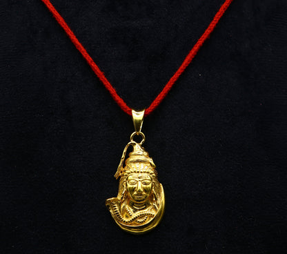 Sterling silver Lord Shiva pendant with gold polish, unisex customized jewelry, divine Hindu idol locket by Tribal Ornaments