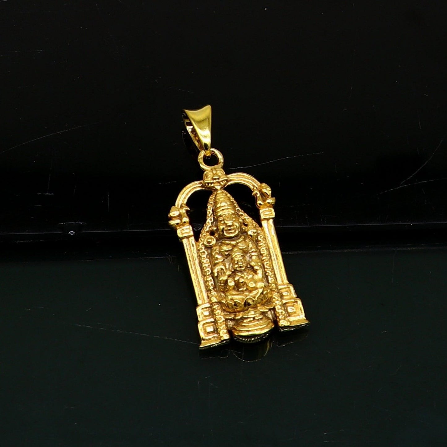 925 sterling silver gold polished divine Hindu idol Tirupati Balaji with goddess Laxmi Pendant, Krishna pendant gifting jewelry nsp593 - TRIBAL ORNAMENTS