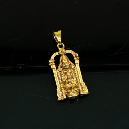 925 sterling silver gold-polished Tirupati Balaji with goddess Laxmi pendant jewelry from TRIBAL ORNAMENTS, featuring divine Hindu idol design