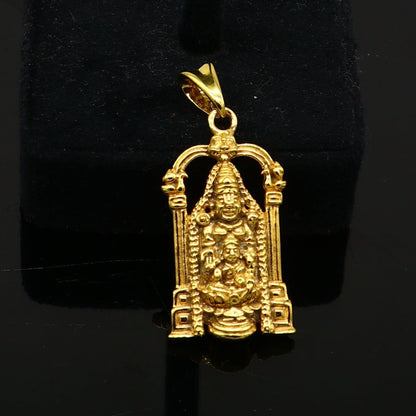 925 sterling silver gold polished Tirupati Balaji with goddess Laxmi pendant jewelry by TRIBAL ORNAMENTS, featuring divine Hindu idol design.