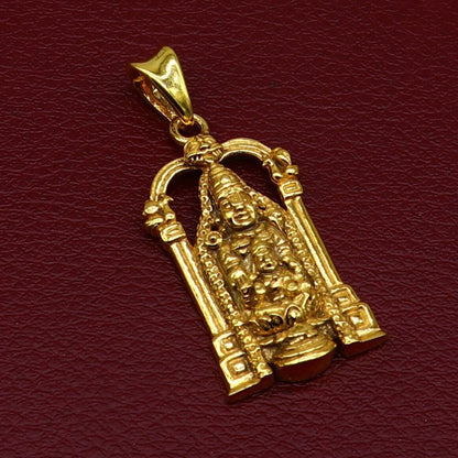 925 sterling silver gold-polished Tirupati Balaji and Goddess Laxmi pendant jewelry by Tribal Ornaments, featuring divine Hindu idol design.