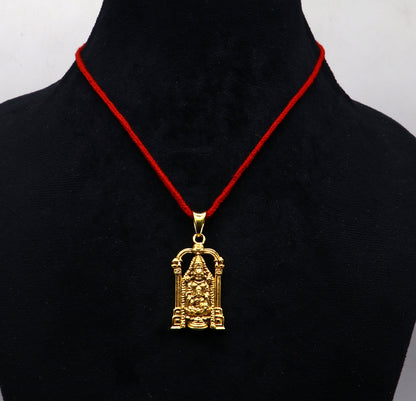 925 sterling silver gold polished Tirupati Balaji with goddess Laxmi pendant jewelry by TRIBAL ORNAMENTS, featuring divine Hindu idols.