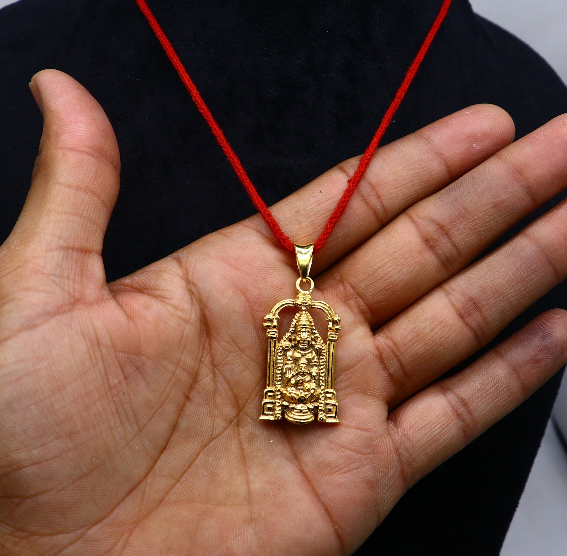 925 sterling silver gold polished divine Hindu idol Tirupati Balaji with goddess Laxmi Pendant, Krishna pendant gifting jewelry nsp593 - TRIBAL ORNAMENTS