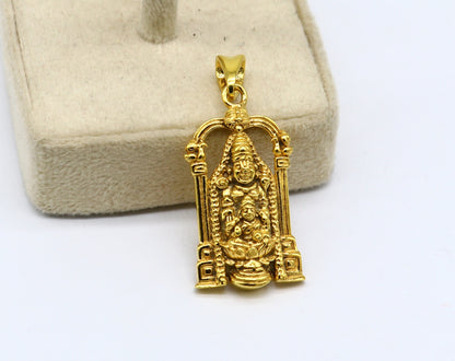 925 sterling silver gold polished Tirupati Balaji with goddess Laxmi pendant jewelry by Tribal Ornaments, featuring divine Hindu idol design.