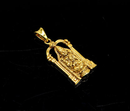 925 sterling silver gold-polished Tirupati Balaji with goddess Laxmi pendant jewelry by TRIBAL ORNAMENTS, featuring Hindu deity design.