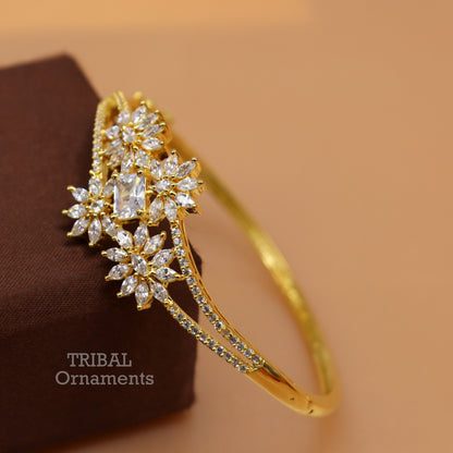 925 sterling silver gold-polished cubic zirconia cuff bracelet by TRIBAL ORNAMENTS, featuring a sleek design for girls' jewelry.
