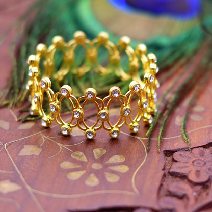 925 Sterling silver gold-polished handmade adjustable bangle or ring band jewelry for women and girls from India by Tribal Ornaments