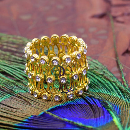 Sterling silver and gold polished handmade adjustable bangle or ring band from Tribal Ornaments for girls and women in India