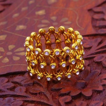 Sterling silver gold-polished handmade adjustable bangle or ring band jewelry for women and girls from India by TRIBAL ORNAMENTS