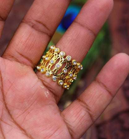 Handmade 925 sterling silver and gold polished adjustable bangle or ring band from TRIBAL ORNAMENTS, suitable for girls and women.