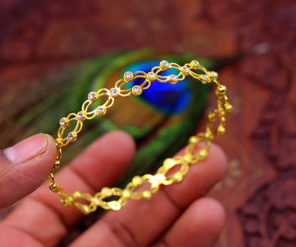Sterling silver and gold polished handmade adjustable bangle and ring combo jewelry for girls and women from India by TRIBAL ORNAMENTS