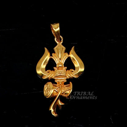 Sterling silver and gold polished Lord Shiva trident pendant from TRIBAL ORNAMENTS, featuring a vintage design and custom jewelry details.